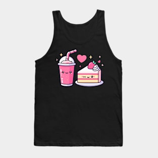 Strawberry Lover | Cute Kawaii Strawberry Milkshake and Cake with Hearts Tank Top